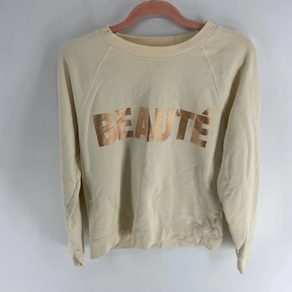 J. Crew cream beaute metallic graphic crew neck sweatshirt womens small - Picture 1 of 7